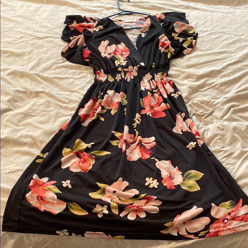Jon & Anna Black and Pink Floral Midi Dress